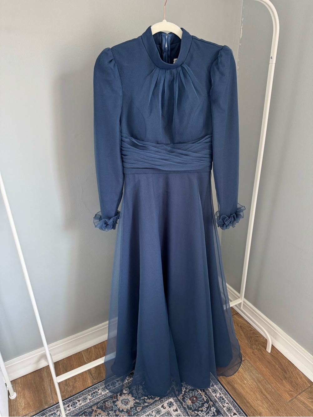 Women's Navy Long-Sleeve Midi Dress